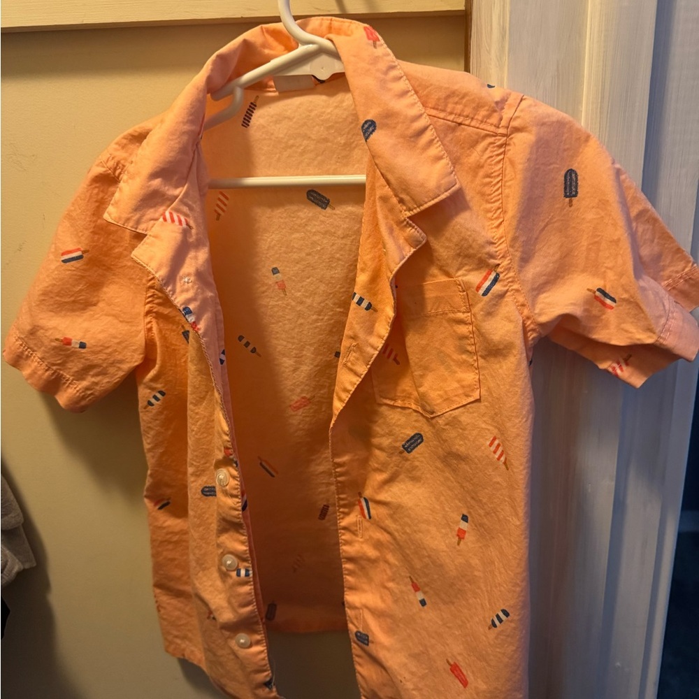 Orange Short Sleeve Shirt with Popsicle Print